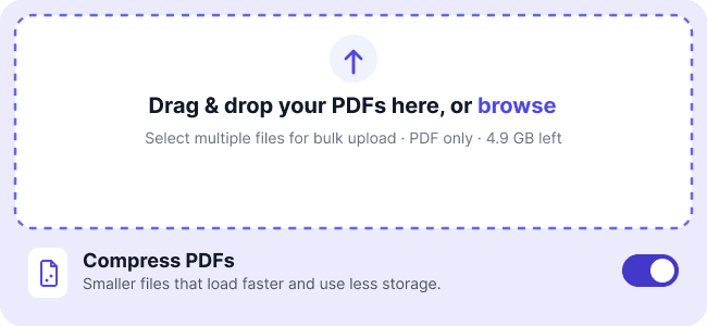 Drag-and-drop PDF upload with the compress PDFs option